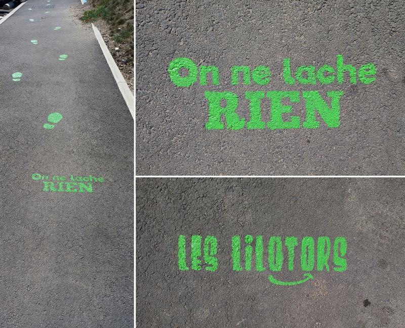 Nudge vert - Les Lilotors. Traces de pas peintes au sol