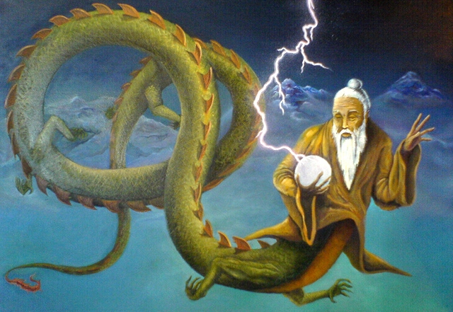 Métamorphose du dragon - peinture à l'huile sur toile
