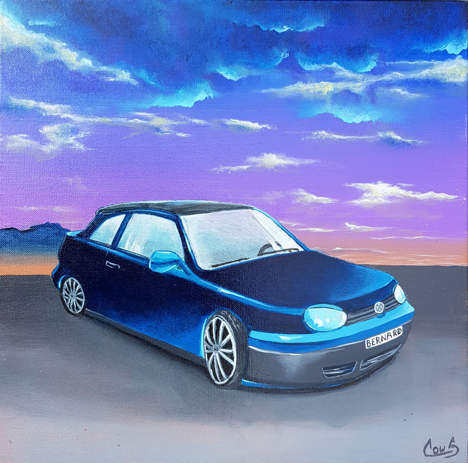 Voiture de collection - Volkswagen Golf - Peinture acrylique sur toile